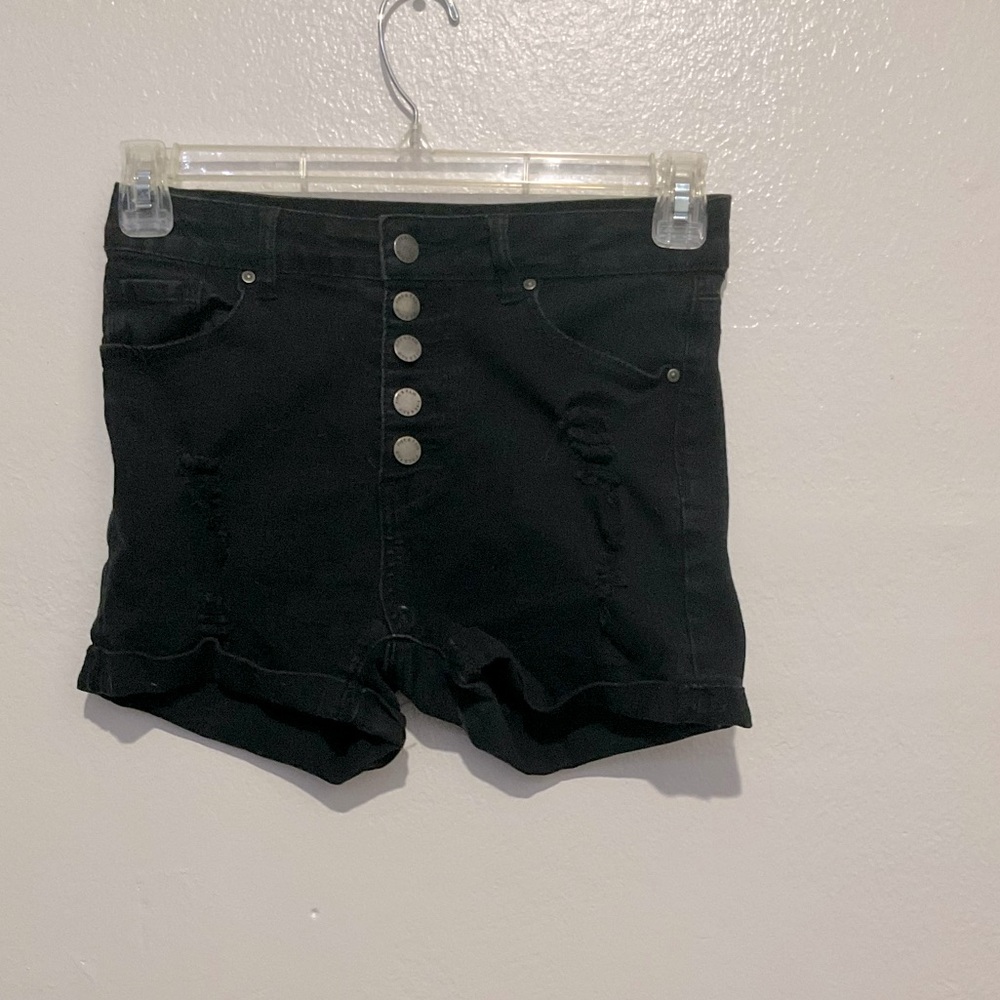 Womens black jean short with some distressed